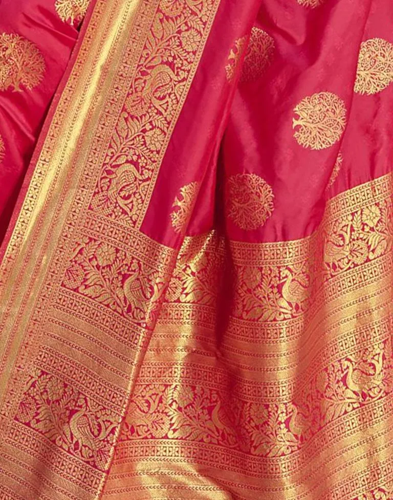 Bright Pink Silk Plain Sarees