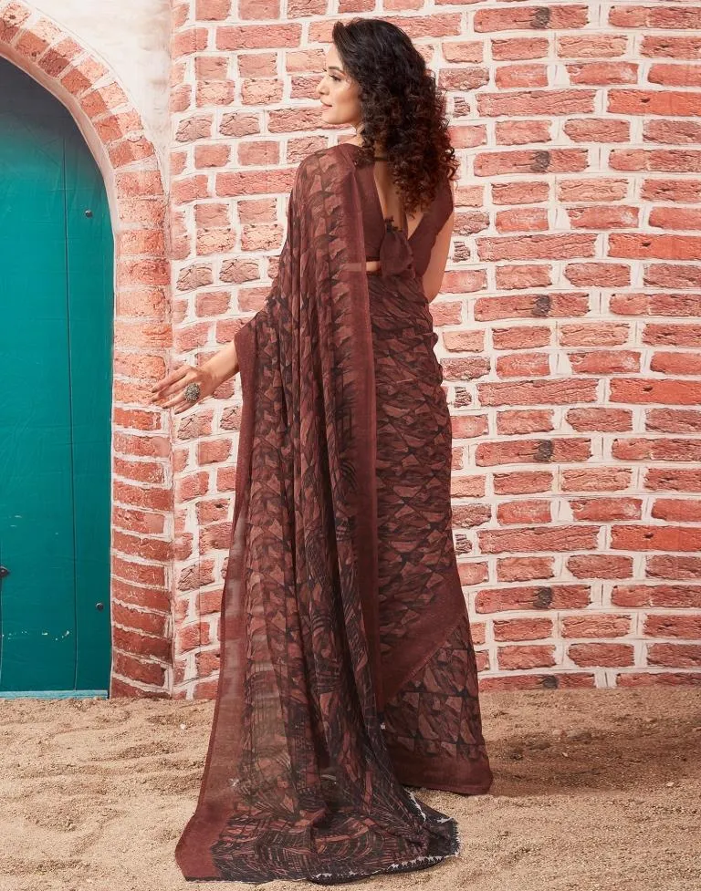 Brown Georgette Printed Sarees