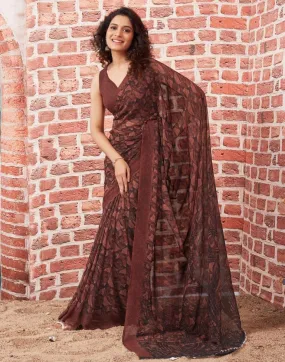 Brown Georgette Printed Sarees