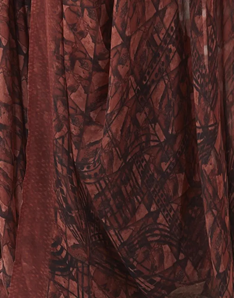 Brown Georgette Printed Sarees