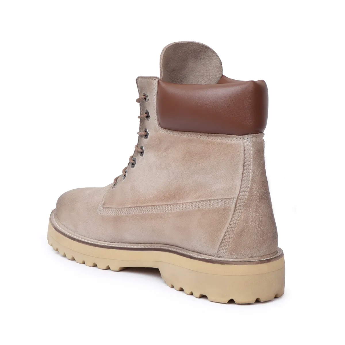 Burnished Beige Light Weight Biker Boot Suede Leather Lace-Up Closure by BRUNE & BARESKIN