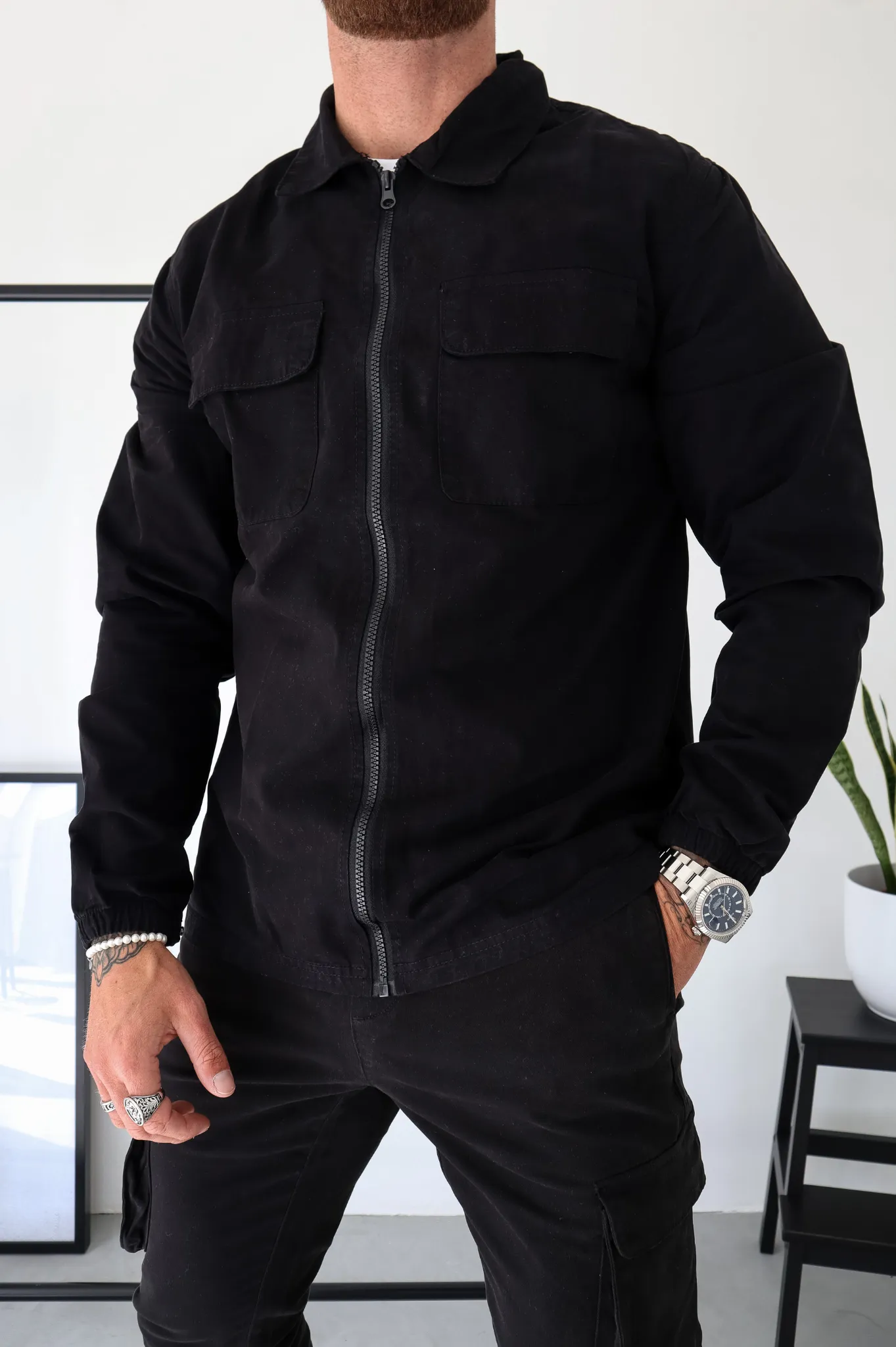 Capo DYED Cotton Cargo Jacket - Black