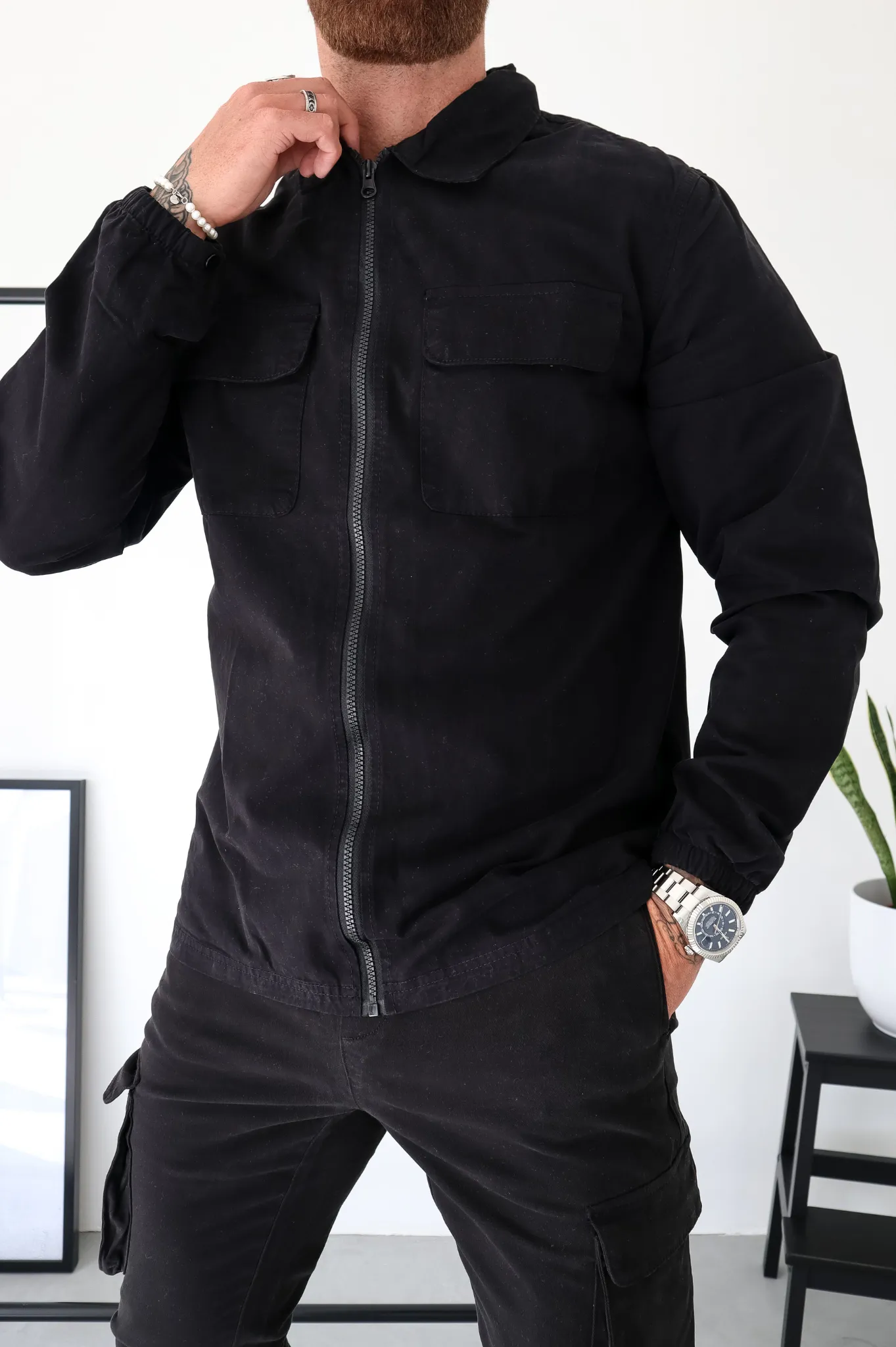 Capo DYED Cotton Cargo Jacket - Black