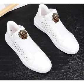 Casual Genuine Leather Waterproof Slip On Hi Top Rivet Shoes for Men