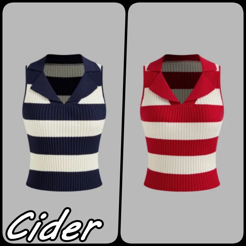 Cider  |Stripes Street Style V-Neck Tanks & Camisoles