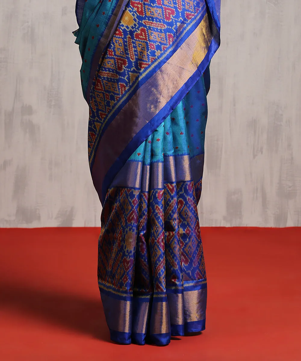 Cobalt Blue Handloom Single Ikat Patola Saree With Electric Blue Border And Pallu