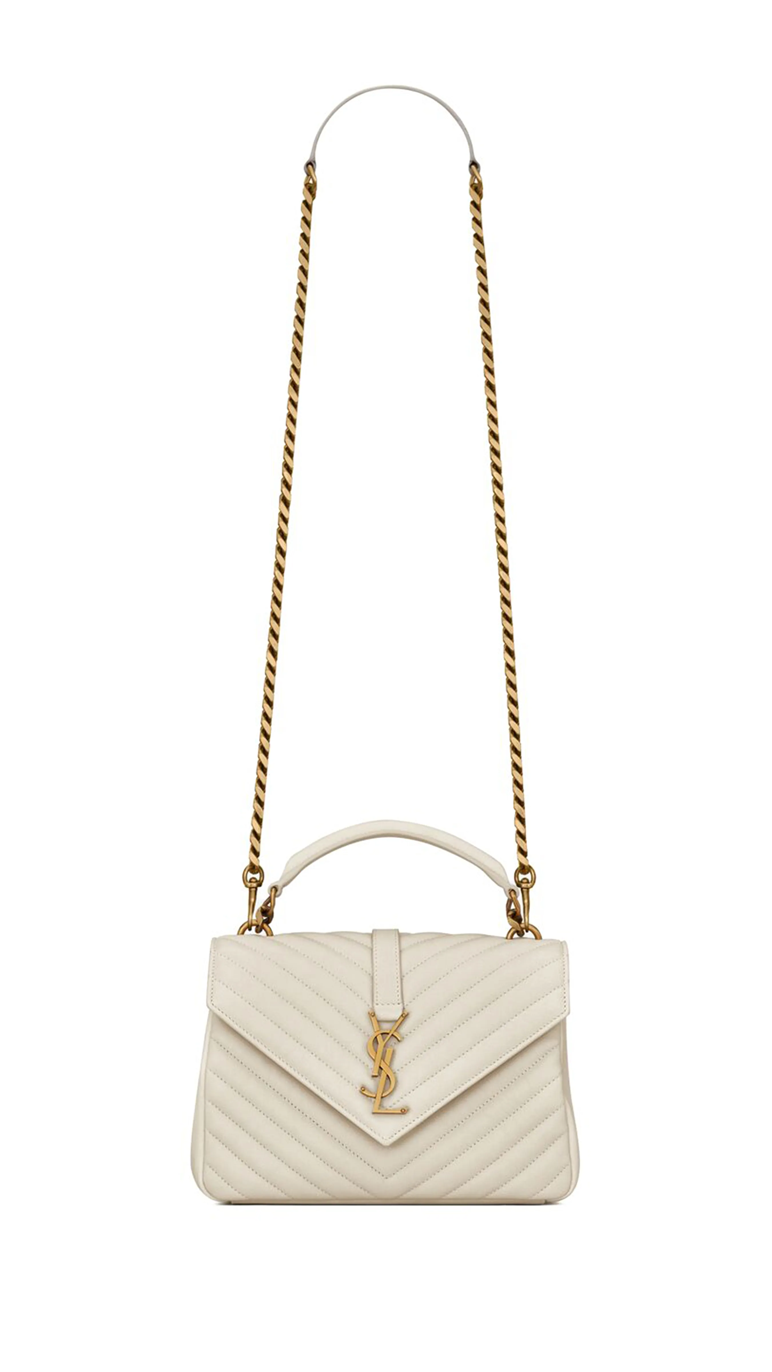 Collège Medium Chain Bag in Quilted Leather - Blanc Vintage