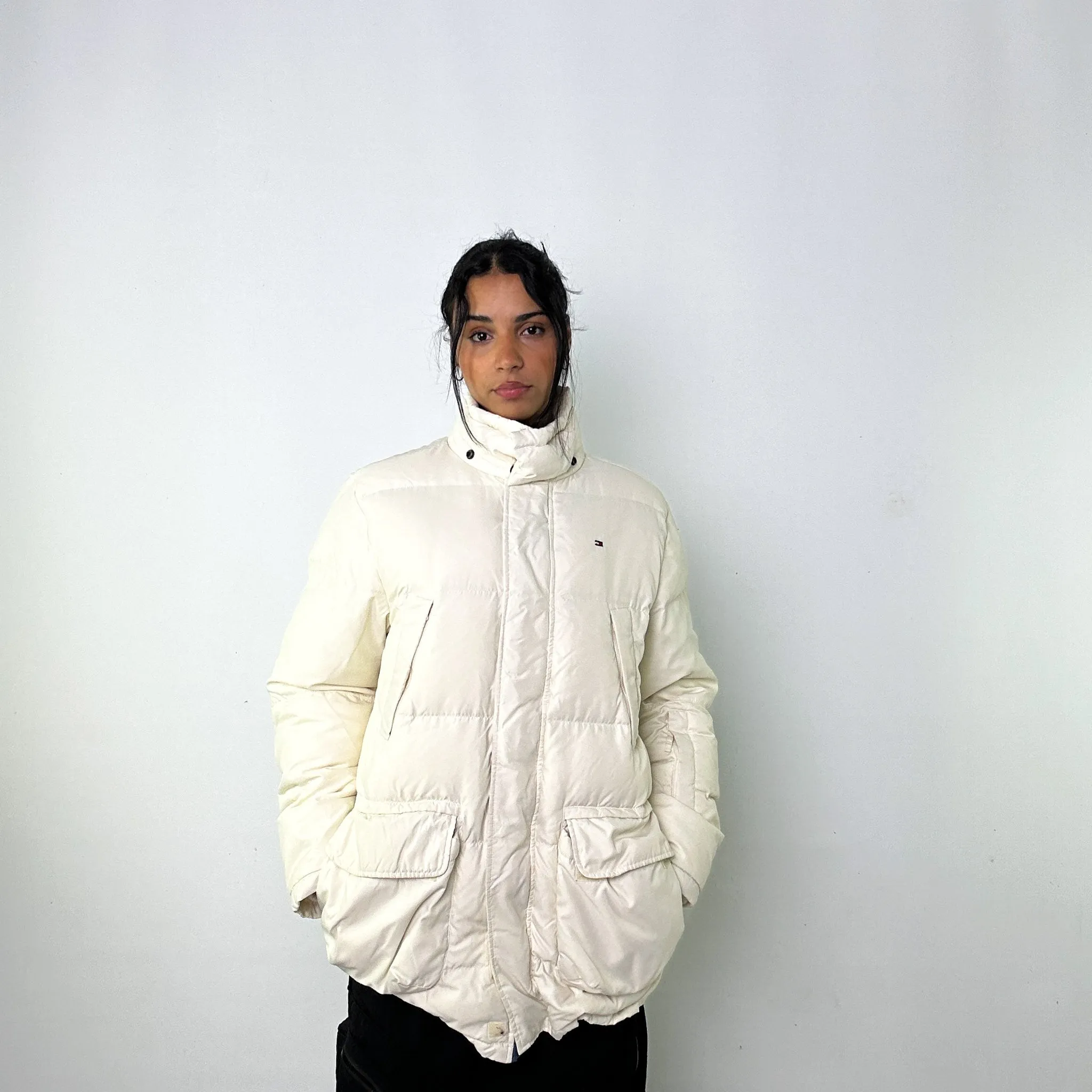 Cream y2ks Tommy Hilfiger Puffer Jacket Coat (M)