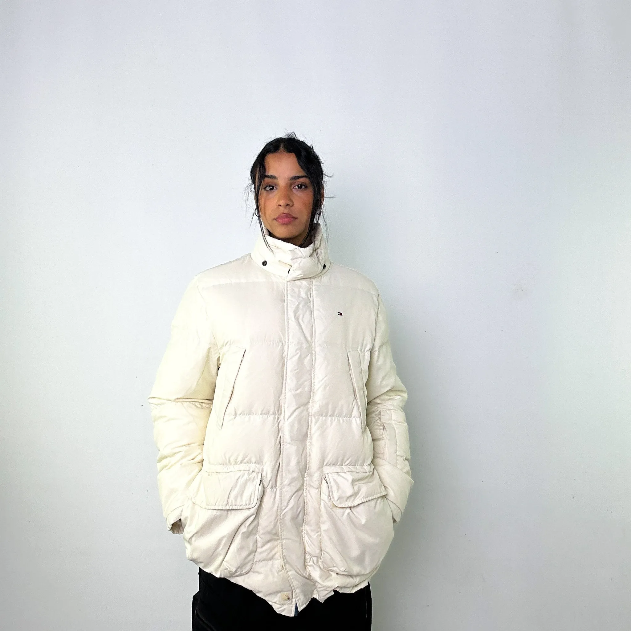 Cream y2ks Tommy Hilfiger Puffer Jacket Coat (M)