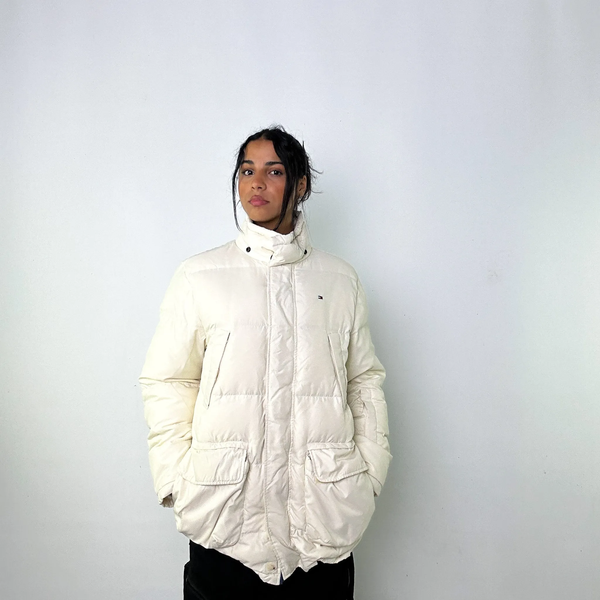 Cream y2ks Tommy Hilfiger Puffer Jacket Coat (M)