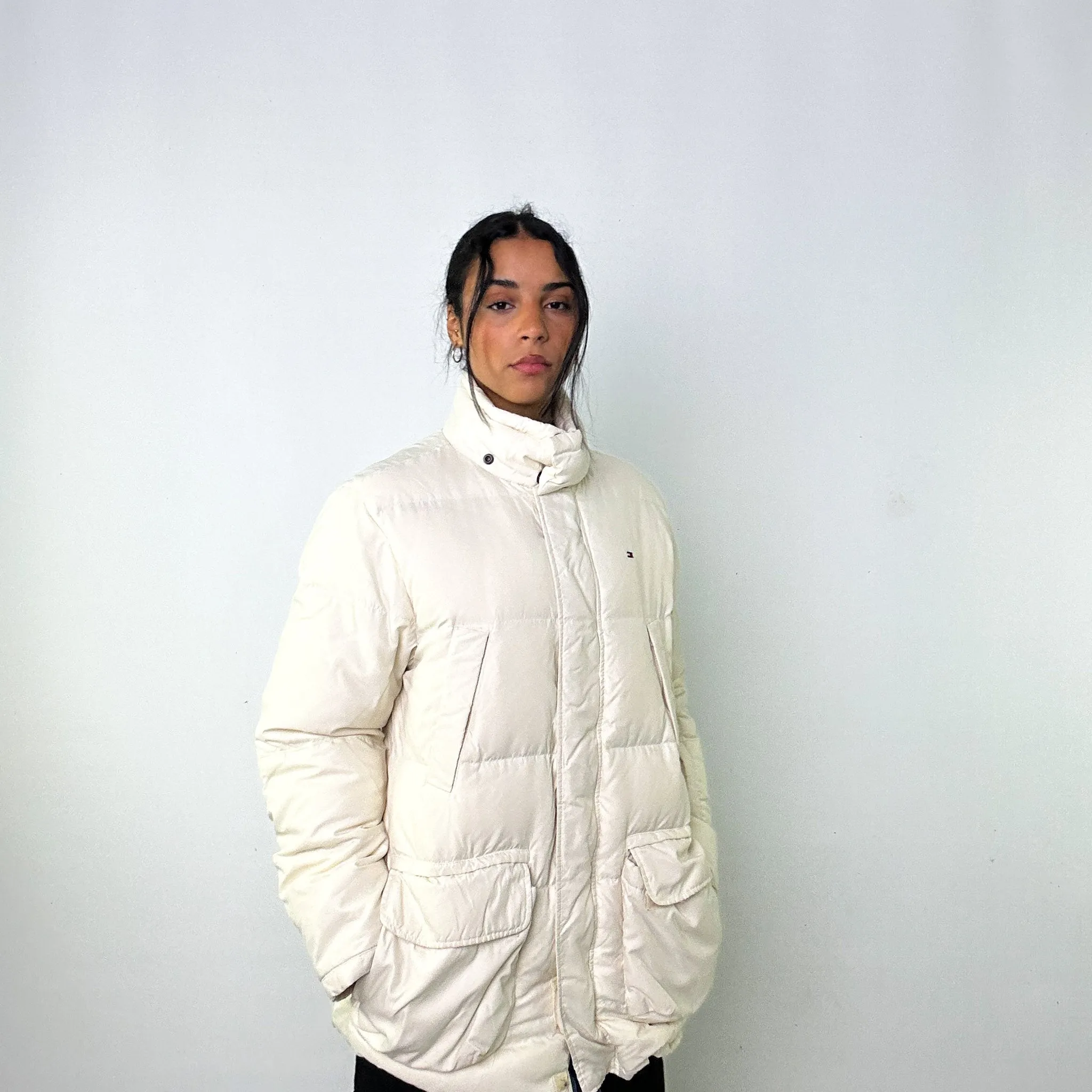 Cream y2ks Tommy Hilfiger Puffer Jacket Coat (M)