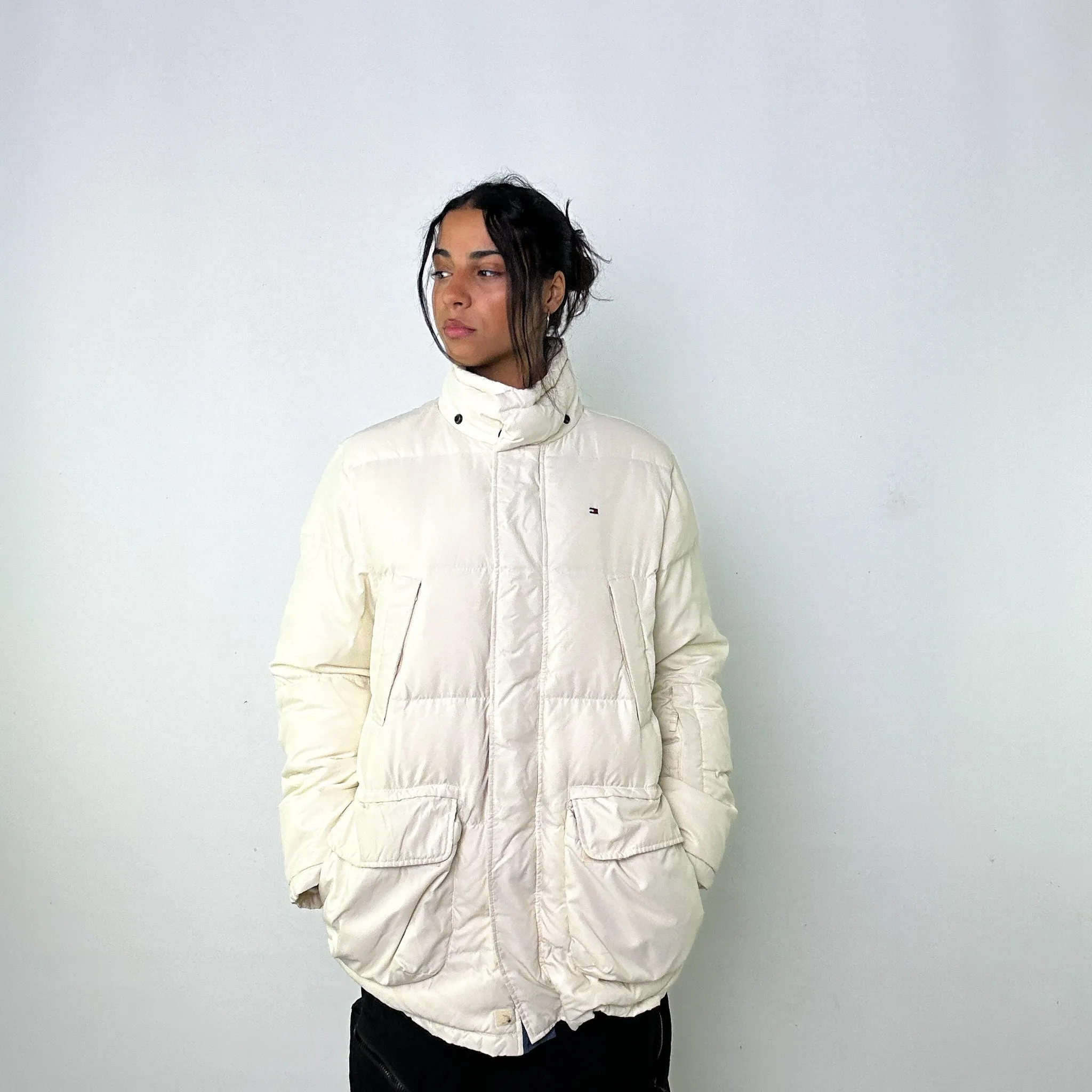 Cream y2ks Tommy Hilfiger Puffer Jacket Coat (M)