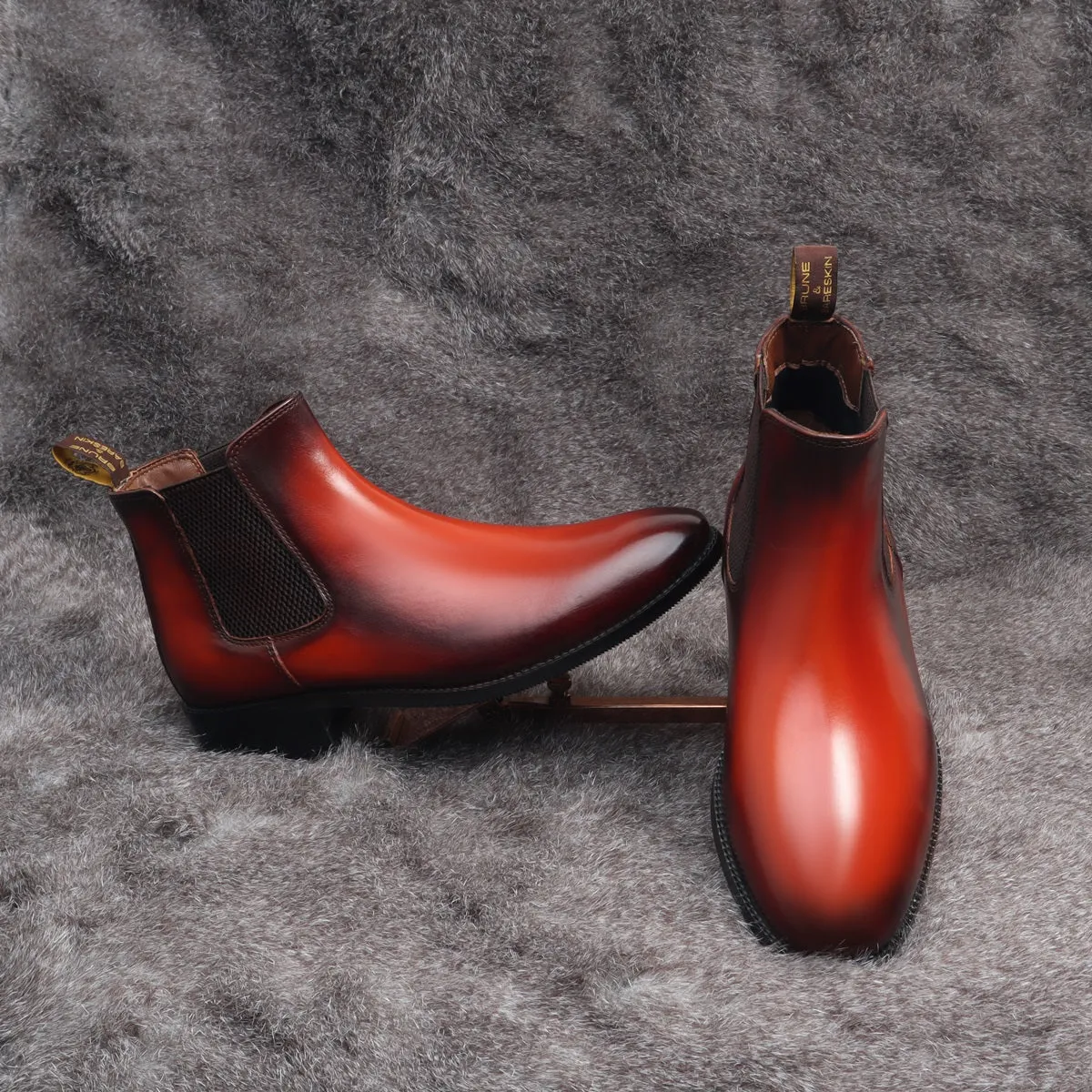 Customized EXTRA HIGH HEEL Cognac Leather Hand Made Chelsea Boot By Brune & Bareskin