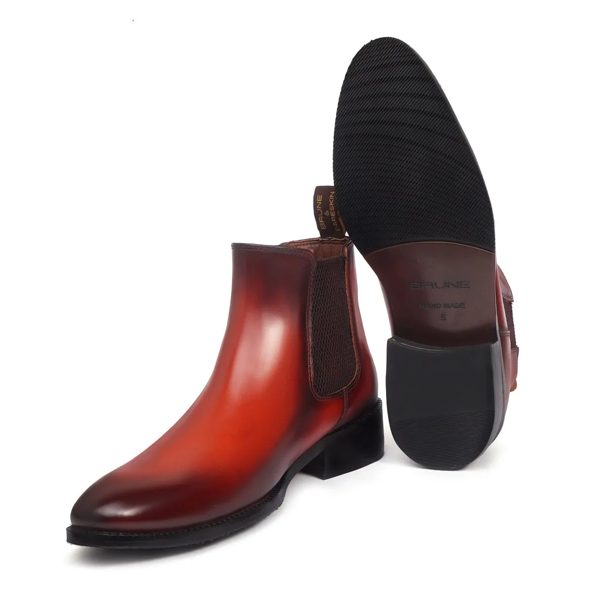 Customized EXTRA HIGH HEEL Cognac Leather Hand Made Chelsea Boot By Brune & Bareskin