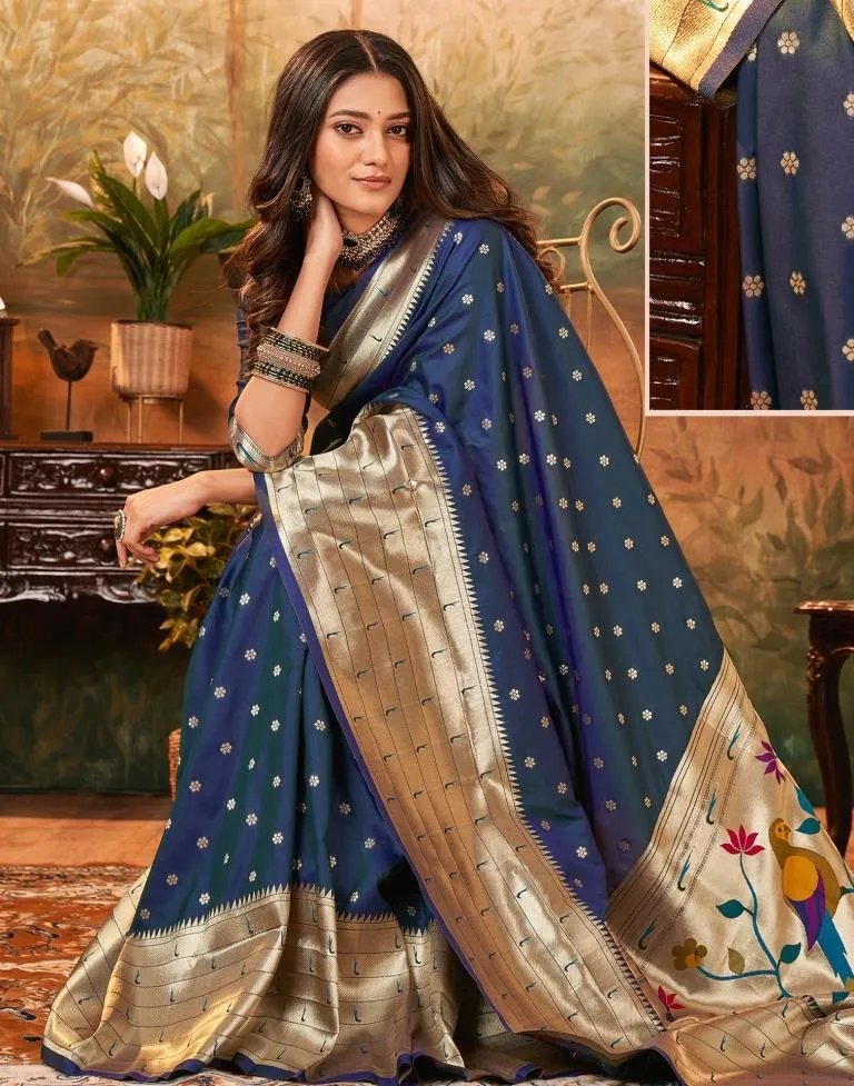 Dark Blue Silk Woven Sarees