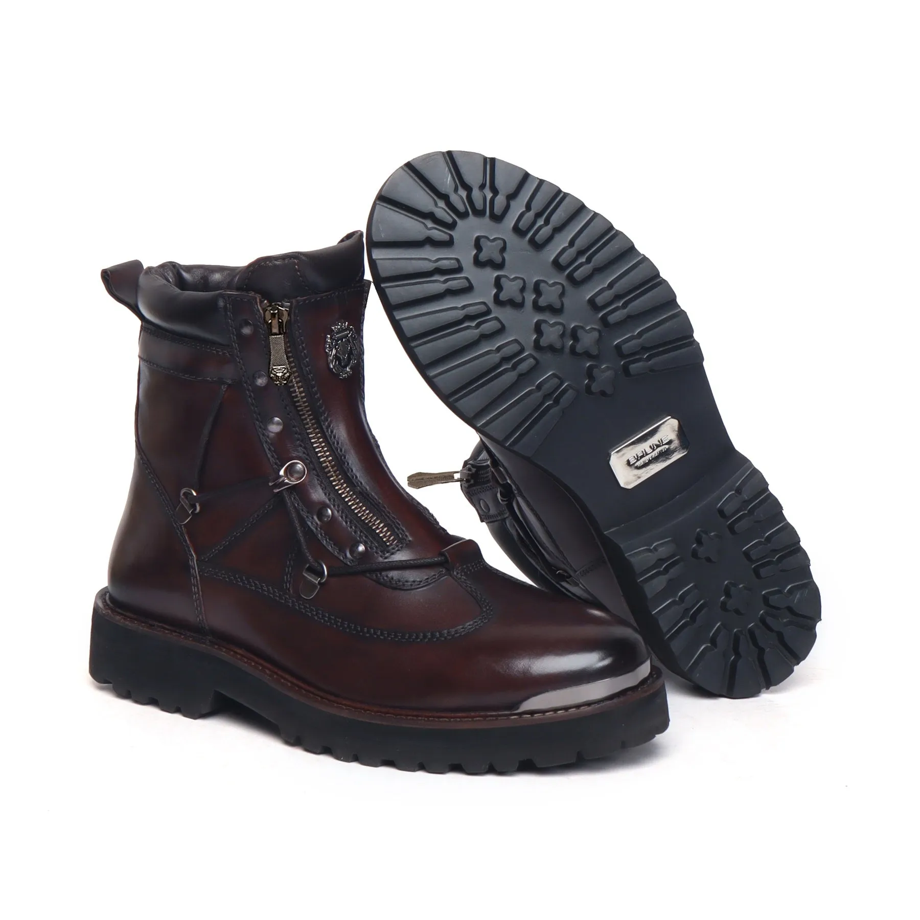 Dark Brown Chunky Boot With New Shape With Metal Plate On Toe