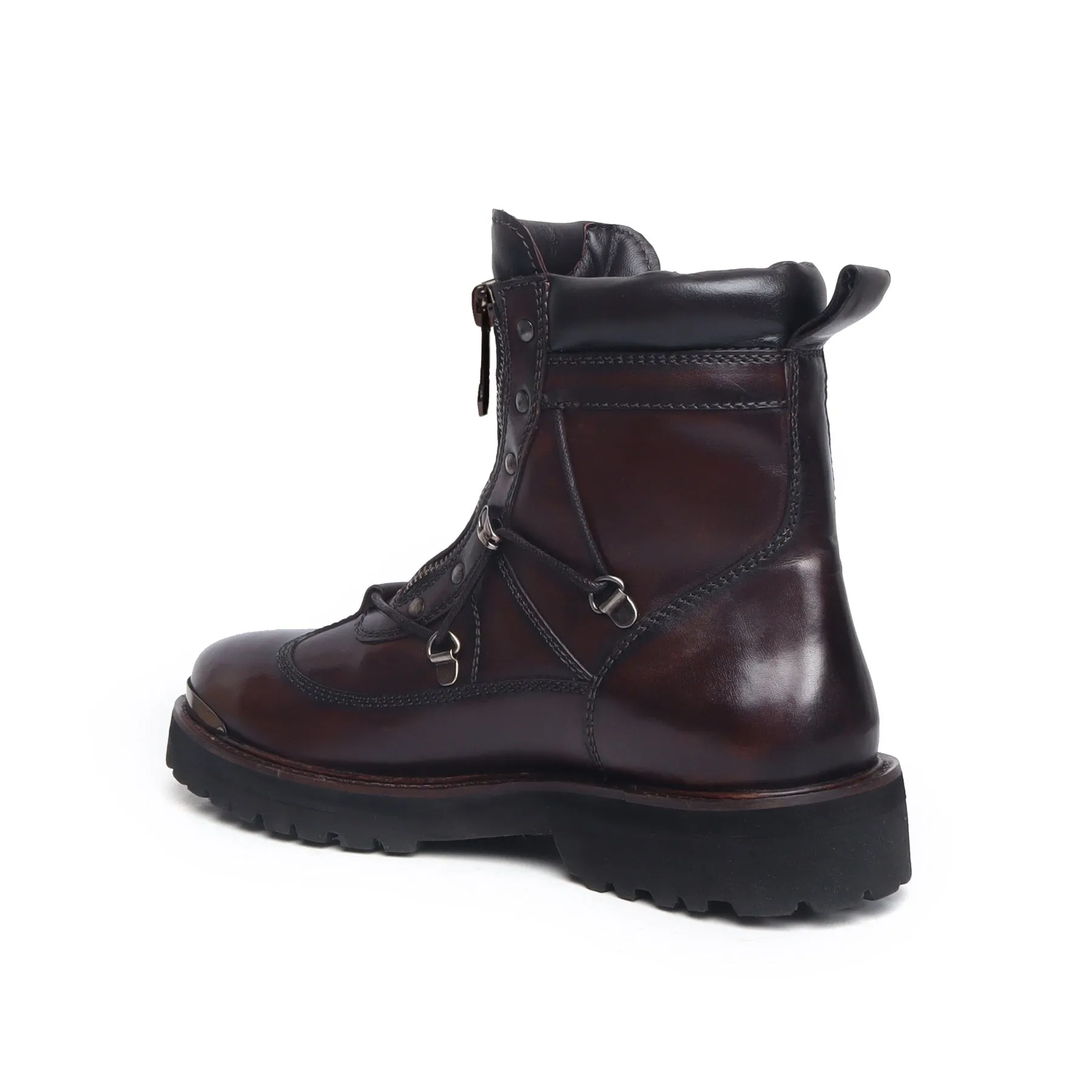 Dark Brown Chunky Boot With New Shape With Metal Plate On Toe