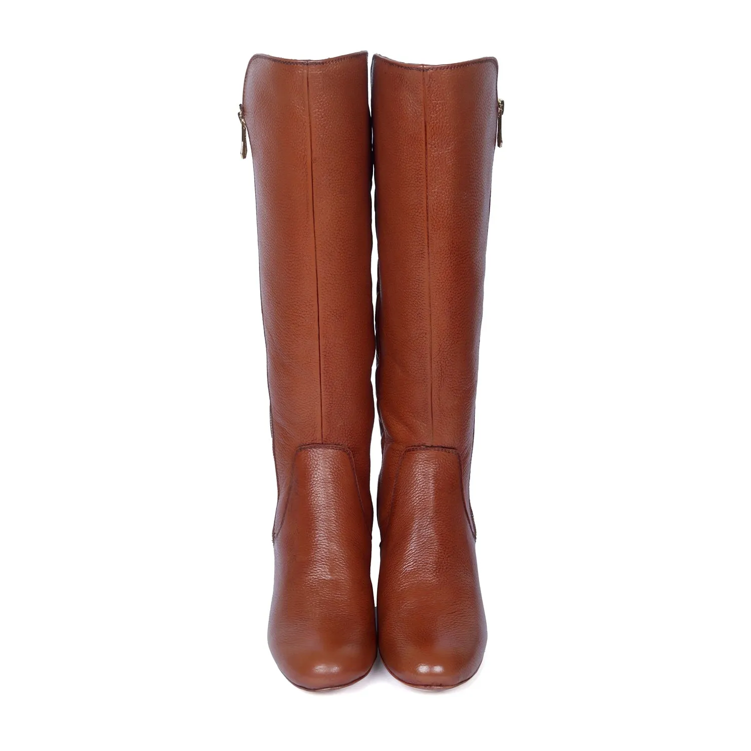 Diamond Stitching Zip Closure Blocked Heel Tan Leather Ladies Long Boot By Brune & Bareskin