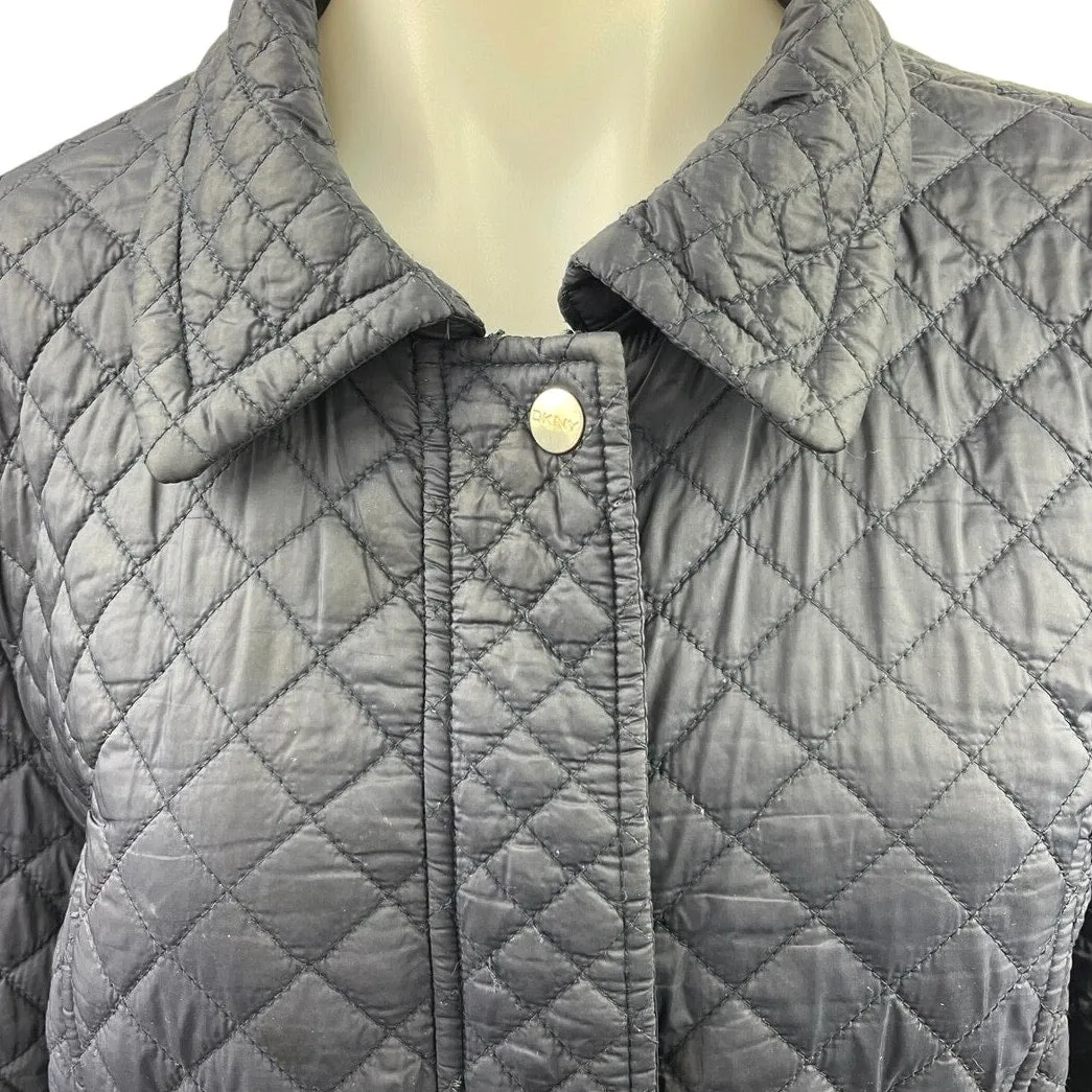 DKNY Black Collared Snap Button Insulated Pockets Puffer Quilted Jacket Size XL