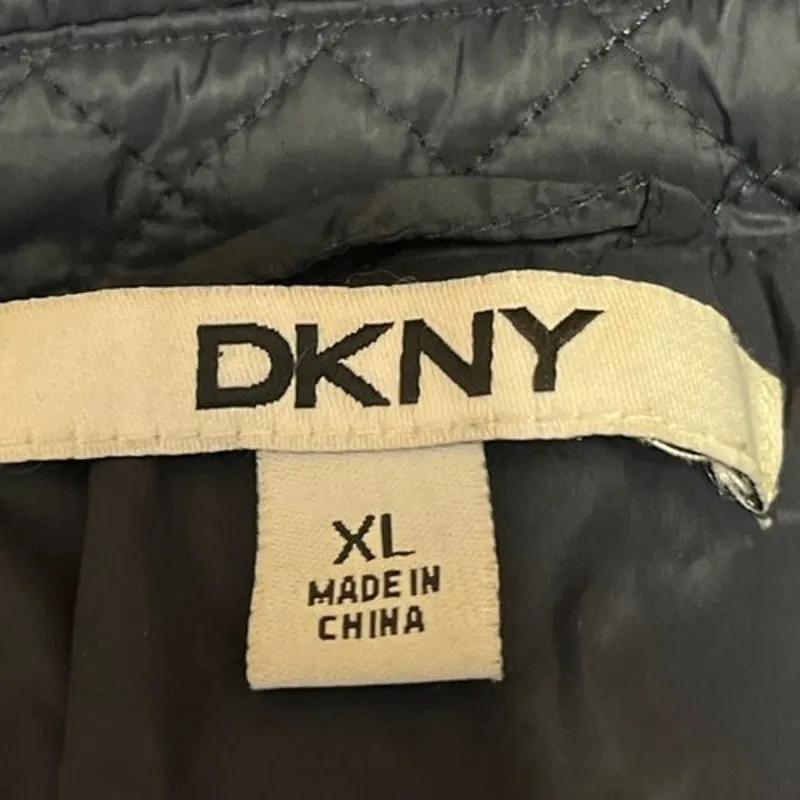 DKNY Black Collared Snap Button Insulated Pockets Puffer Quilted Jacket Size XL