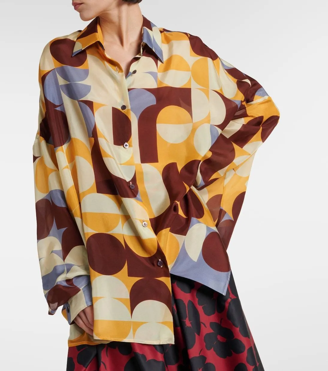 Dries Van Noten  |Silk Long Sleeves Party Style Office Style Tribal Oversized