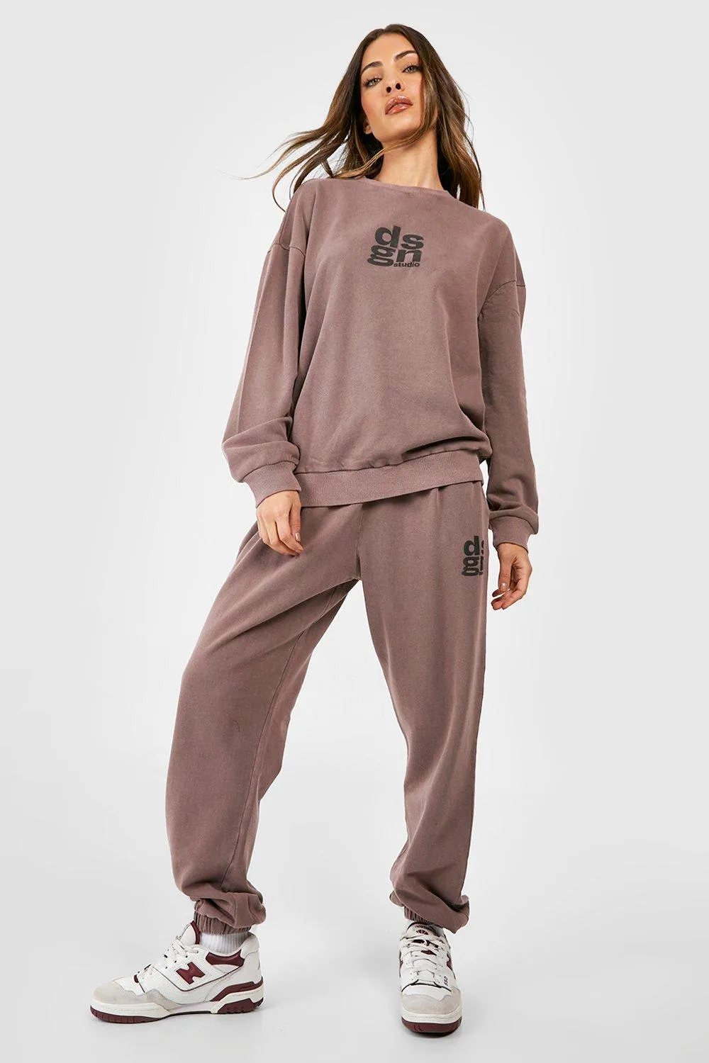 Dsgn Puff Print Overdyed Sweater Tracksuit