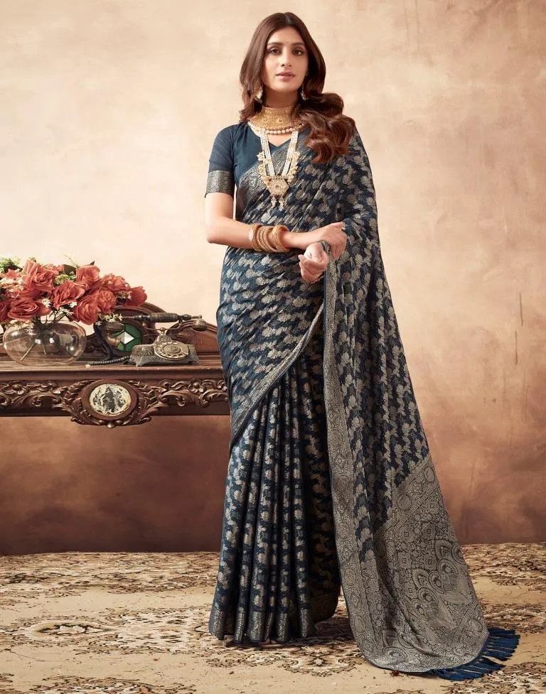 Dusty Blue Gray Georgette Plain Sarees