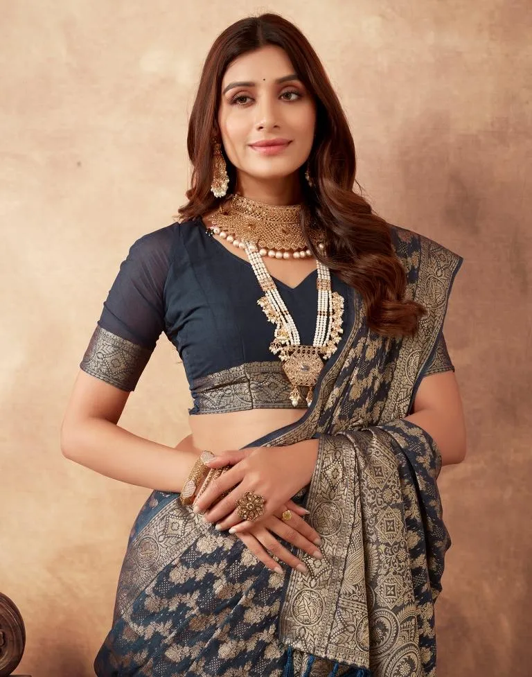 Dusty Blue Gray Georgette Plain Sarees