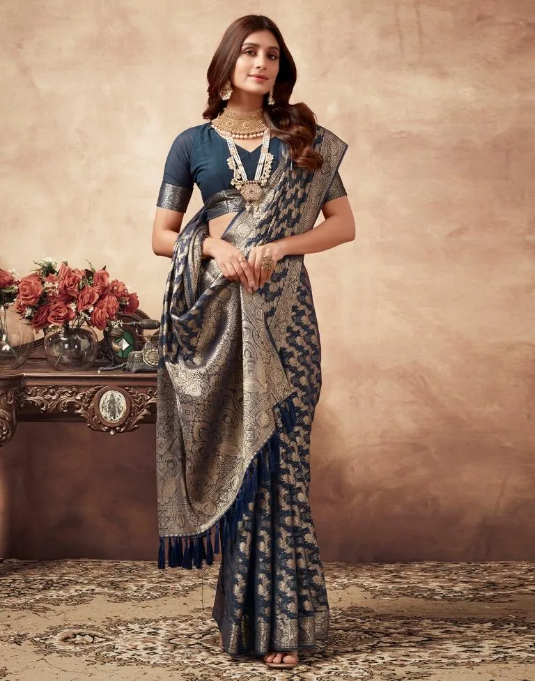 Dusty Blue Gray Georgette Plain Sarees