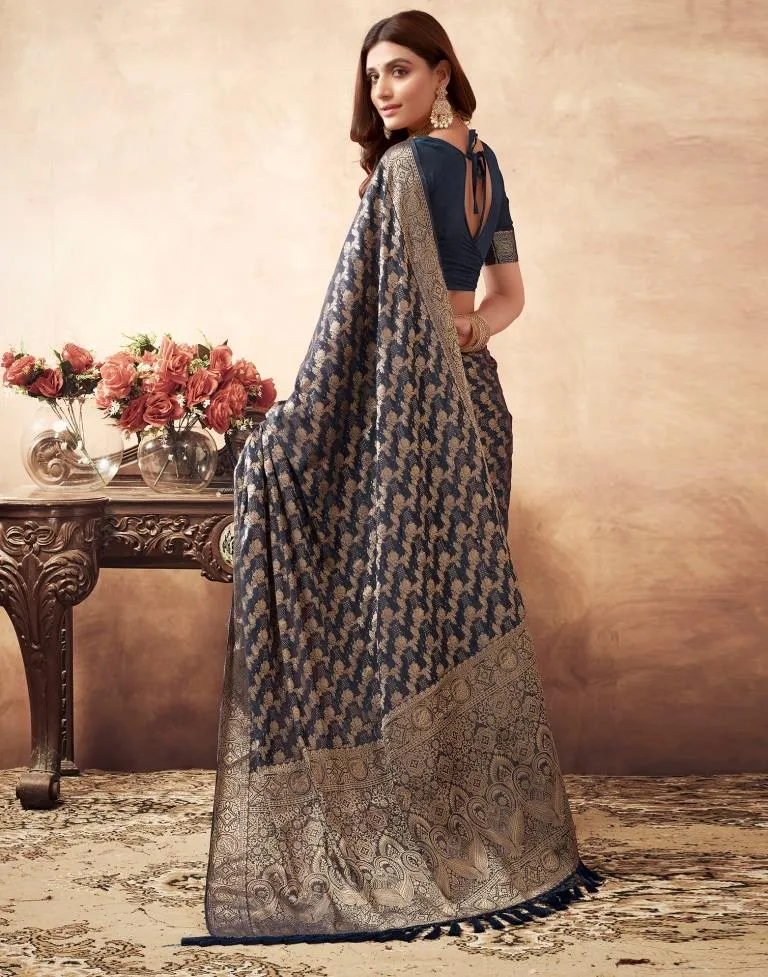 Dusty Blue Gray Georgette Plain Sarees