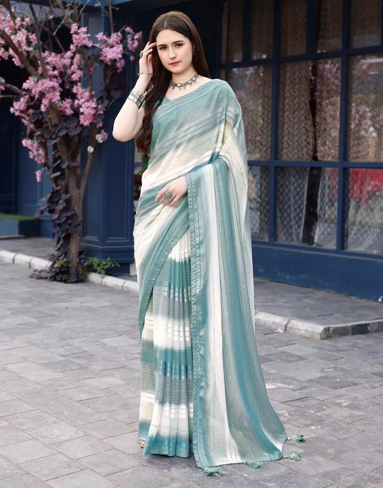 Dusty Teal Blue Georgette Printed Sarees