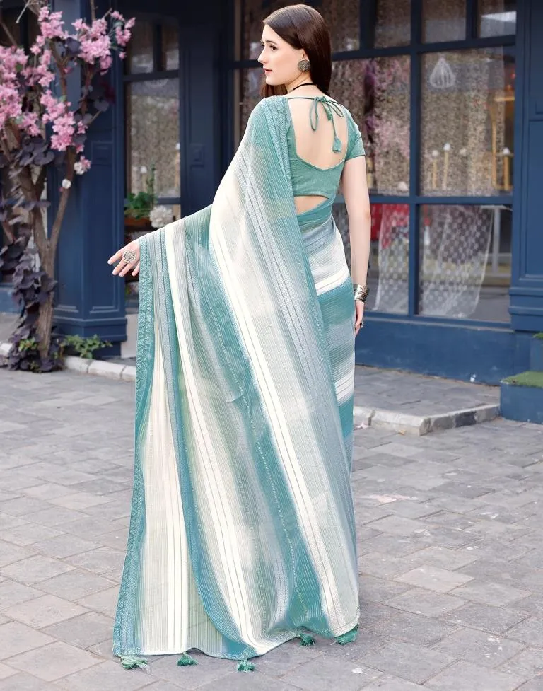 Dusty Teal Blue Georgette Printed Sarees