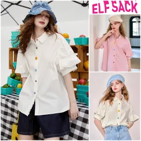 ELF SACK  |Casual Style Plain Cotton Short Sleeves Oversized