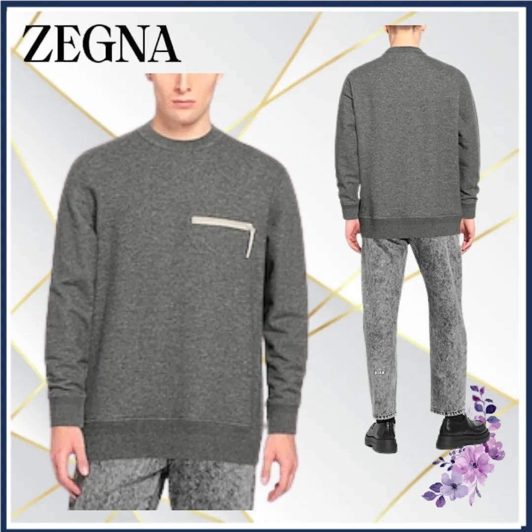 Ermenegildo Zegna  |Crew Neck Long Sleeves Plain Oversized Luxury Sweatshirts