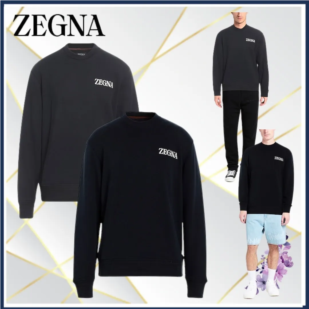 Ermenegildo Zegna  |Long Sleeves Plain Cotton Oversized Luxury Sweatshirts