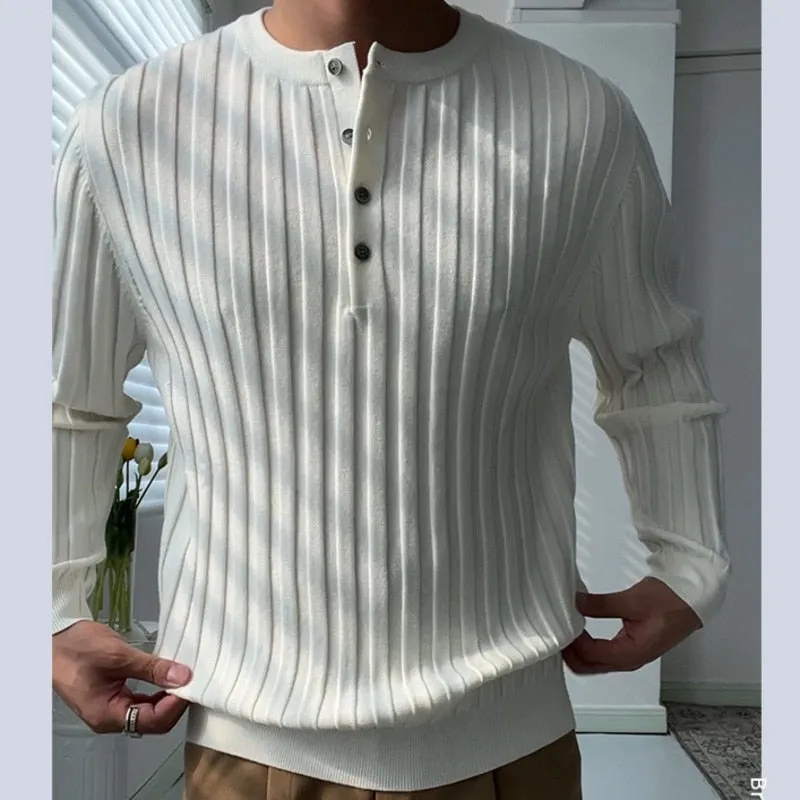 Fall Slim Round Neck Long Sleeve Luxury British Versatile Striped Pullover Knitted Sweater For Men