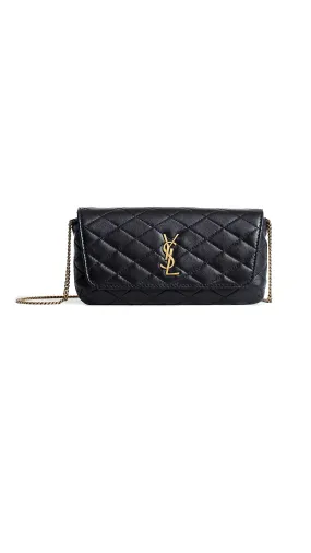 Gaby Chain Phone Holder in Quilted Lambskin - Black