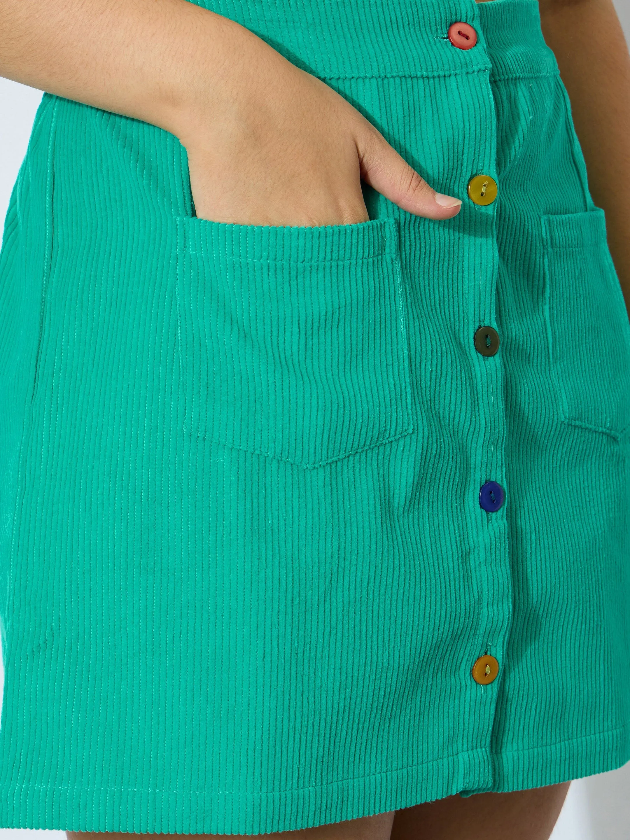 Girl Sea Green Corduroy Front Button Mini Skirt