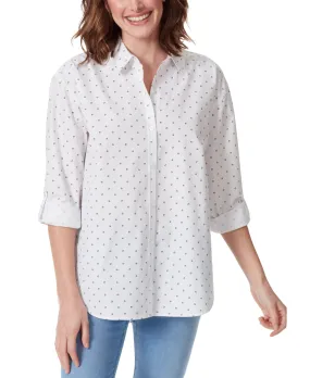 Gloria Vanderbilt Women's Amanda Polka Dot Relaxed Fit Button Down Top White Size Medium