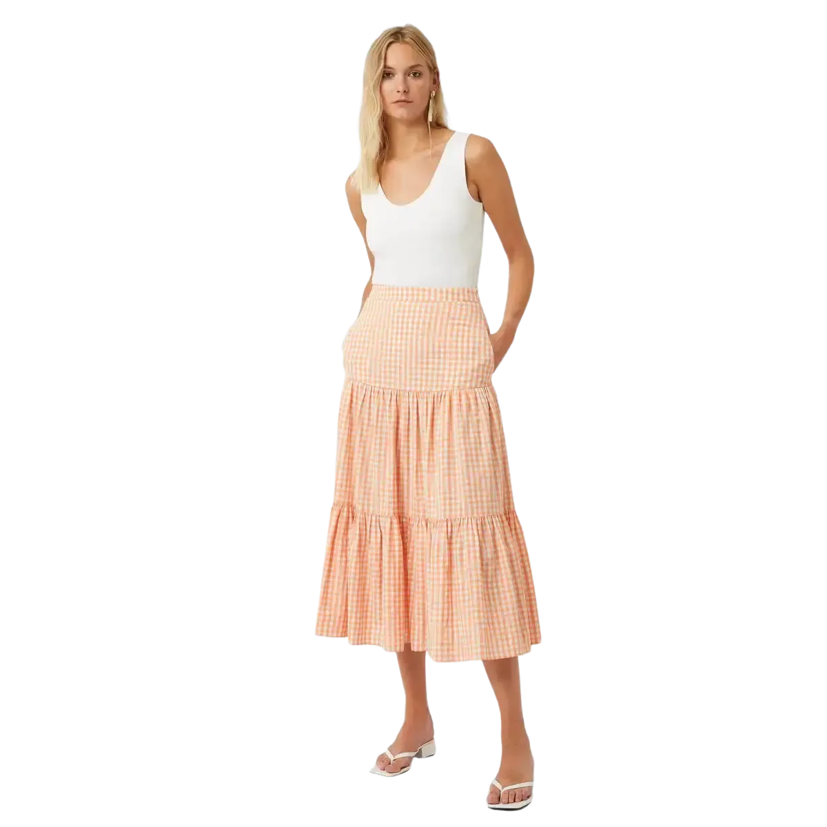 Great Plains Classic Gingham Tiered Midi Skirt