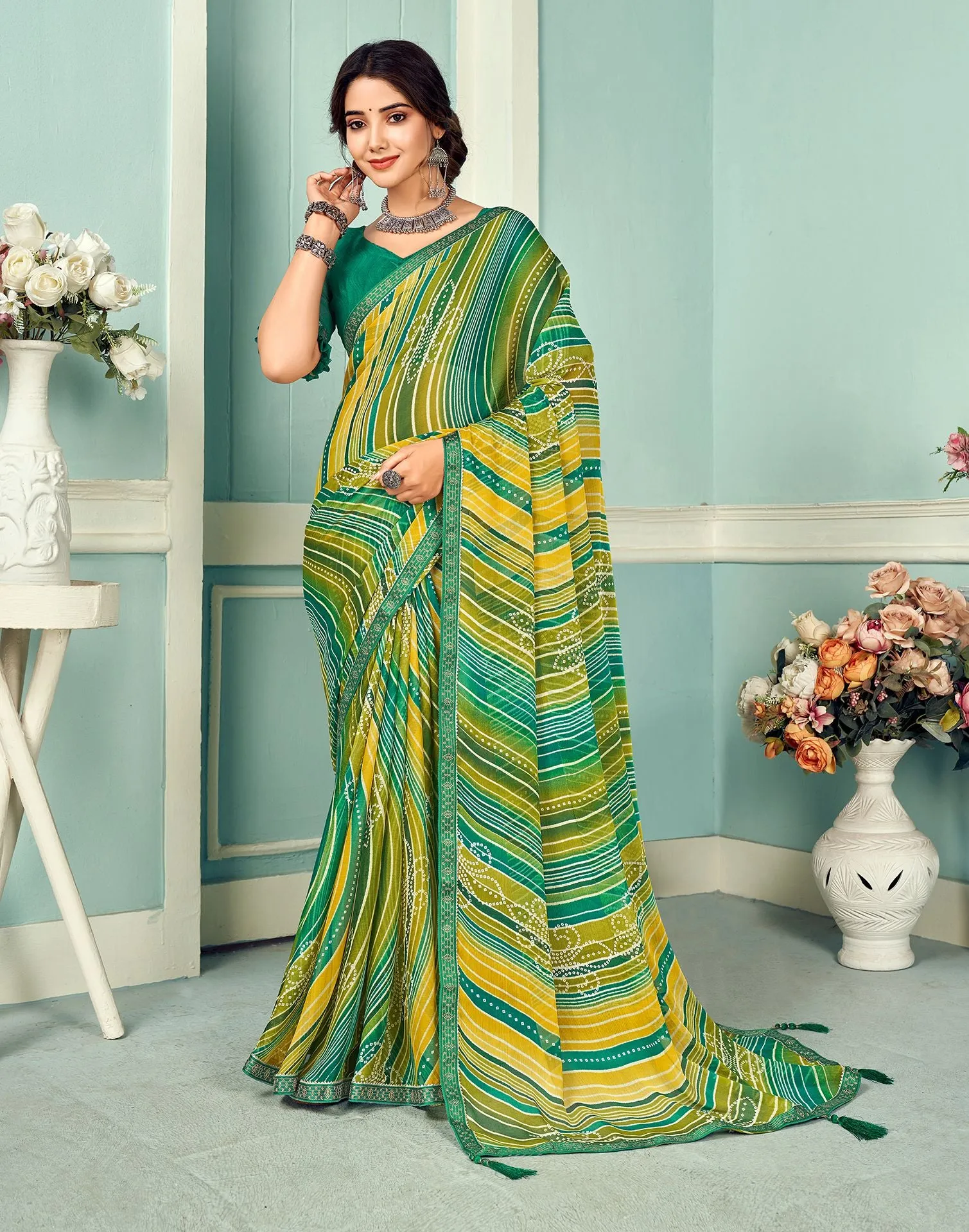 Green Printed Saree