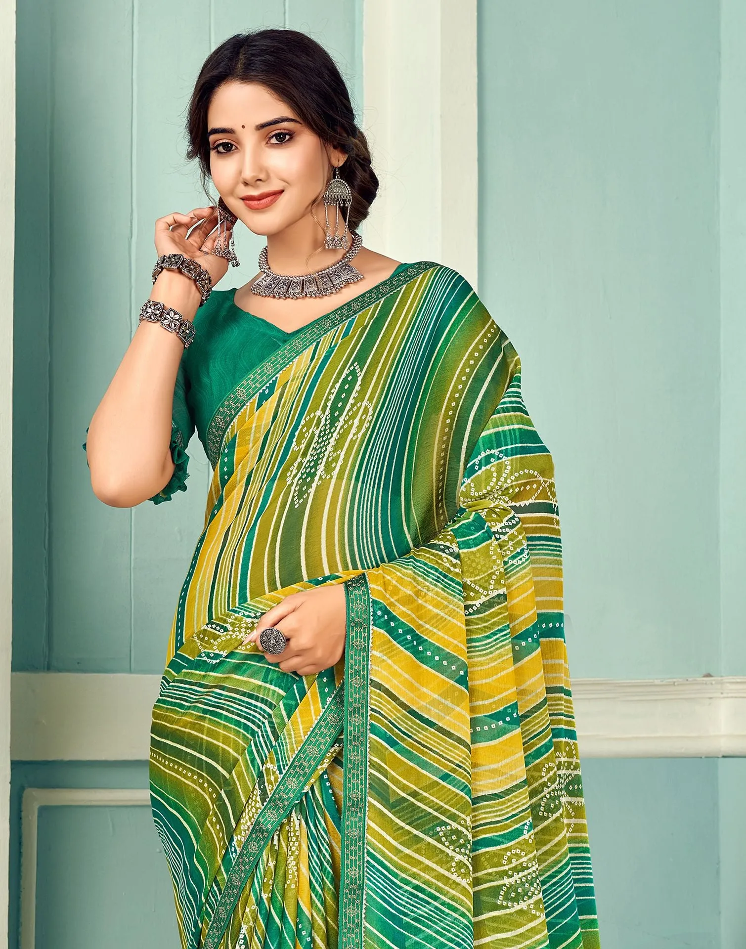 Green Printed Saree