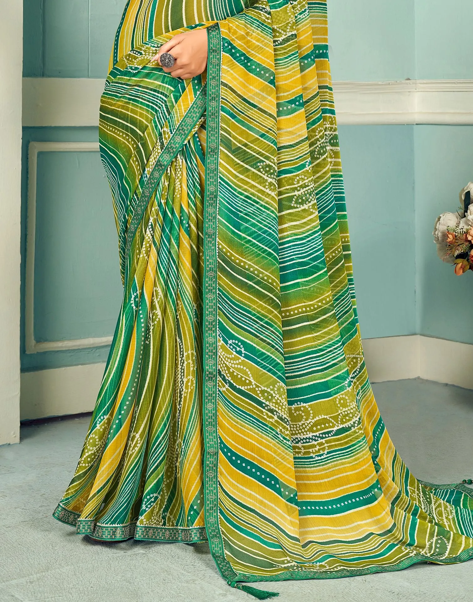 Green Printed Saree