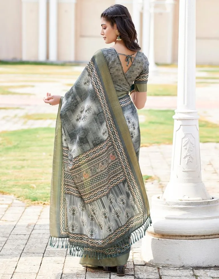 Grey Silk Printed Sarees