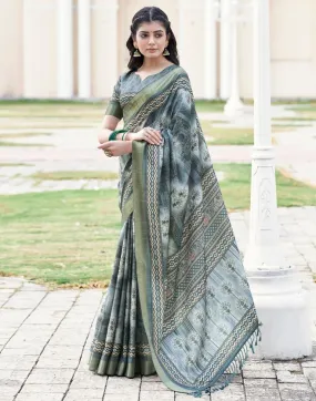 Grey Silk Printed Sarees