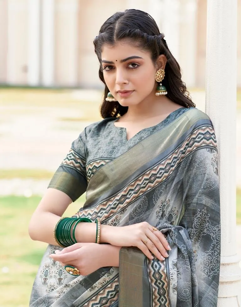 Grey Silk Printed Sarees