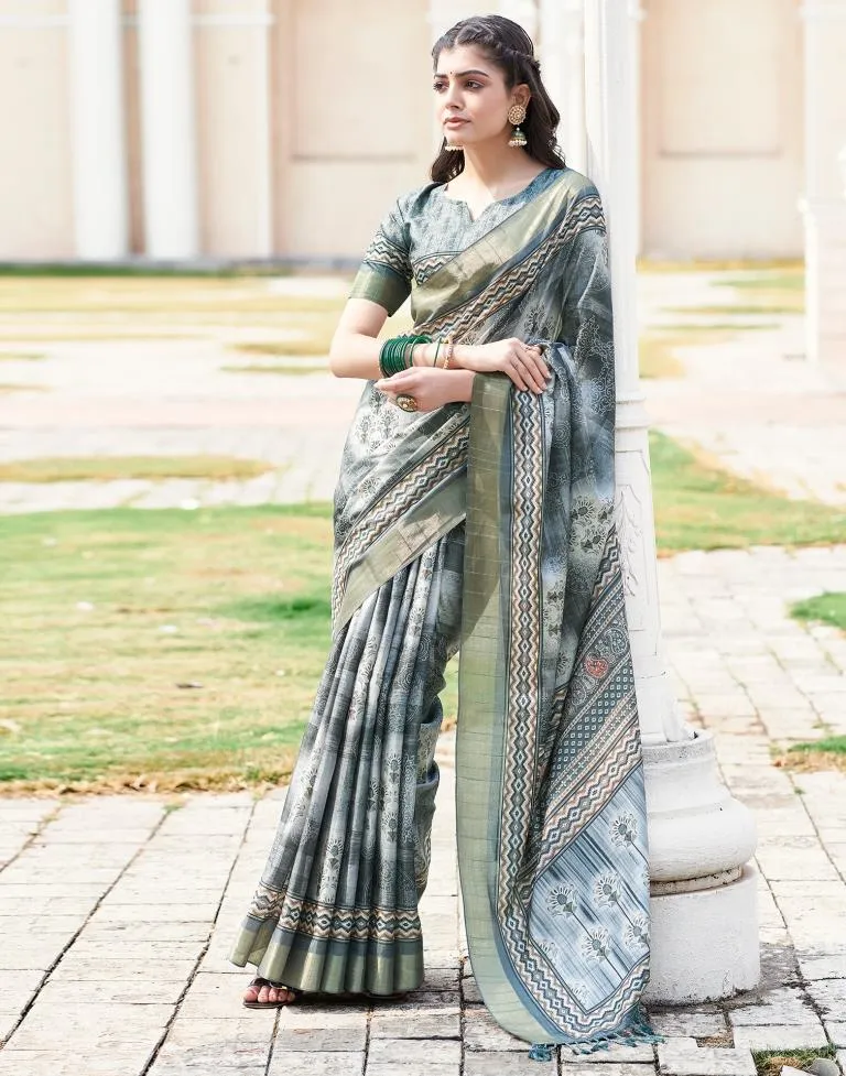 Grey Silk Printed Sarees