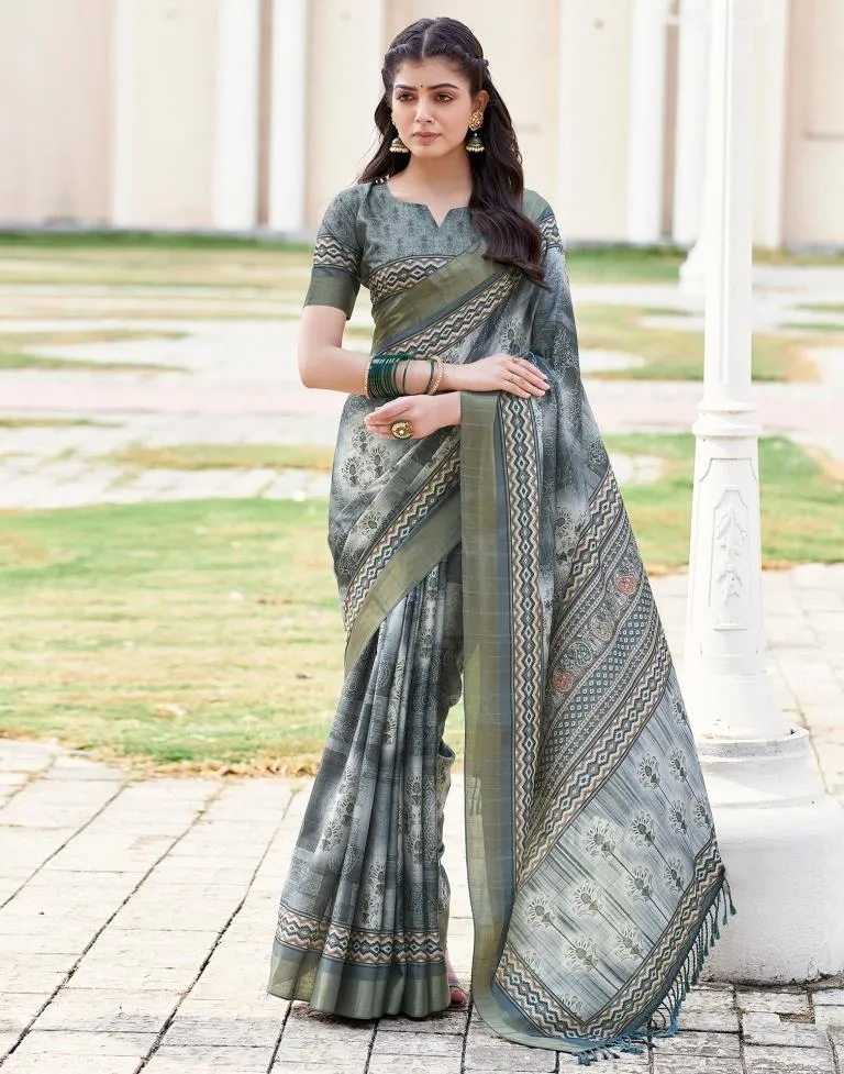 Grey Silk Printed Sarees