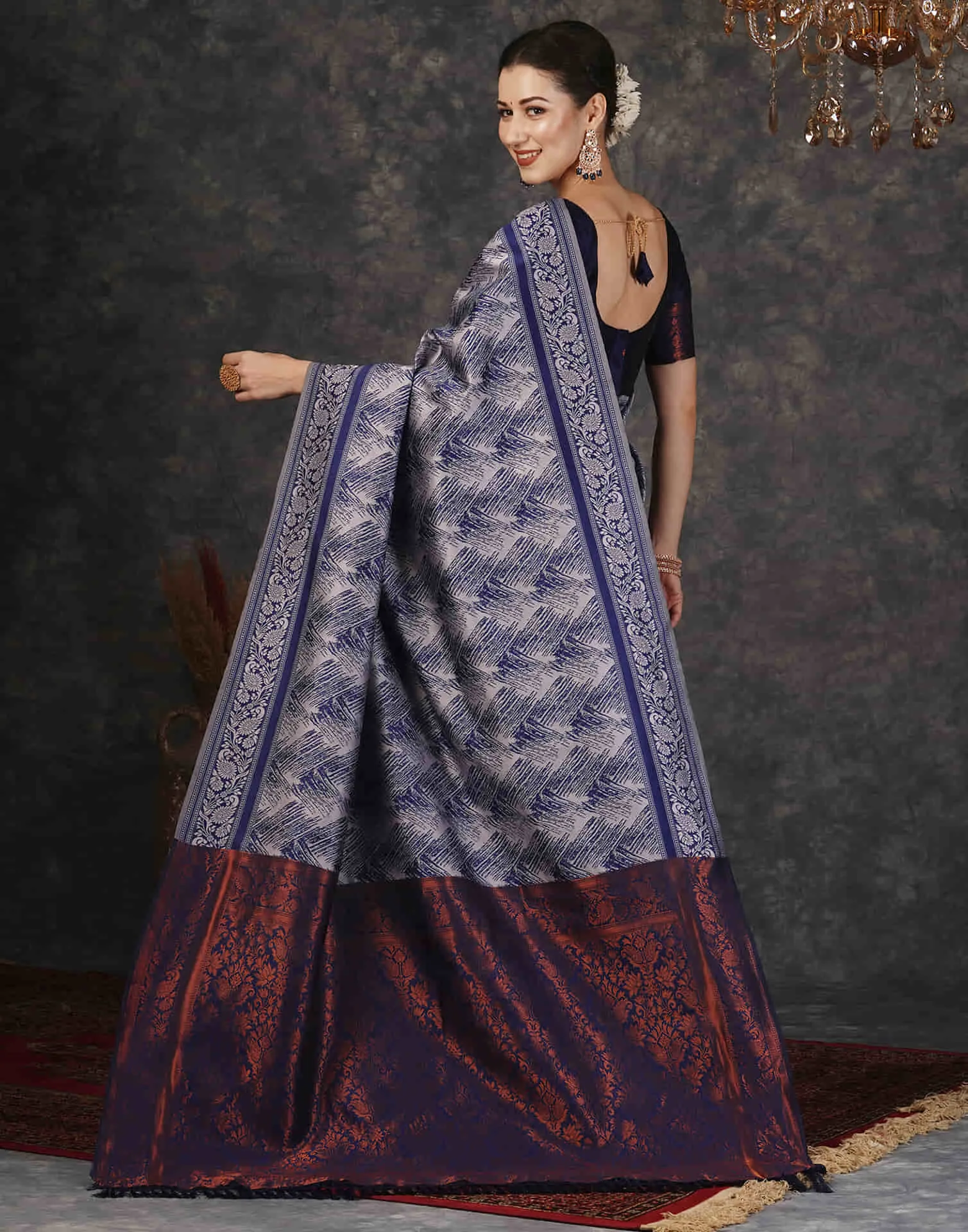 Grey Silk Woven Banarasi Saree