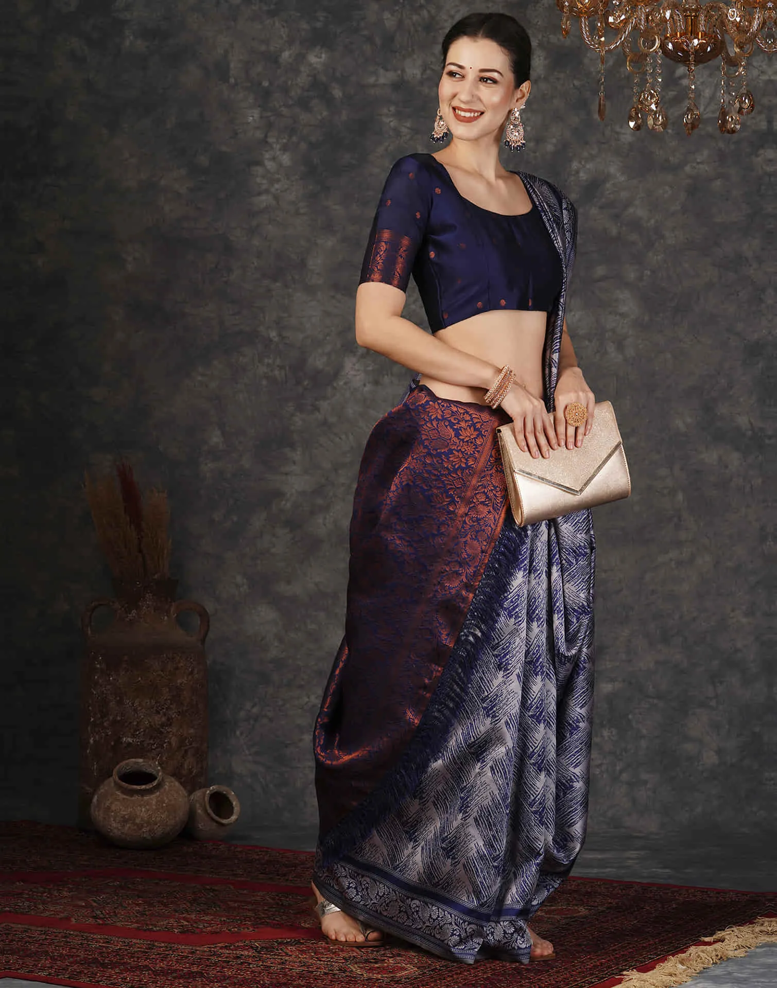 Grey Silk Woven Banarasi Saree